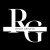 Logo of Risen Graves with stylized letters on a black background